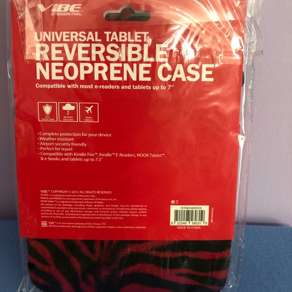 Universal Tablet 7” Case Red & Black Zebra Stripe - Picture 2 of 2